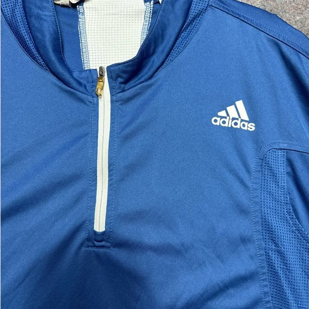 Adidas Mens Size XL? Blue Quarter Zip Short Sleeve Golf Athletic Climacool Shirt